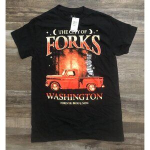 Twilight The City of Forks Washington Adult Small Black T Shirt New with Tags